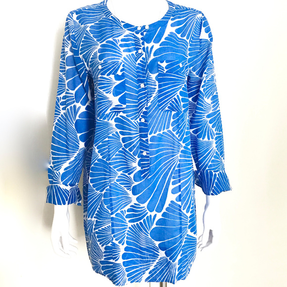 blue and white beach cover up